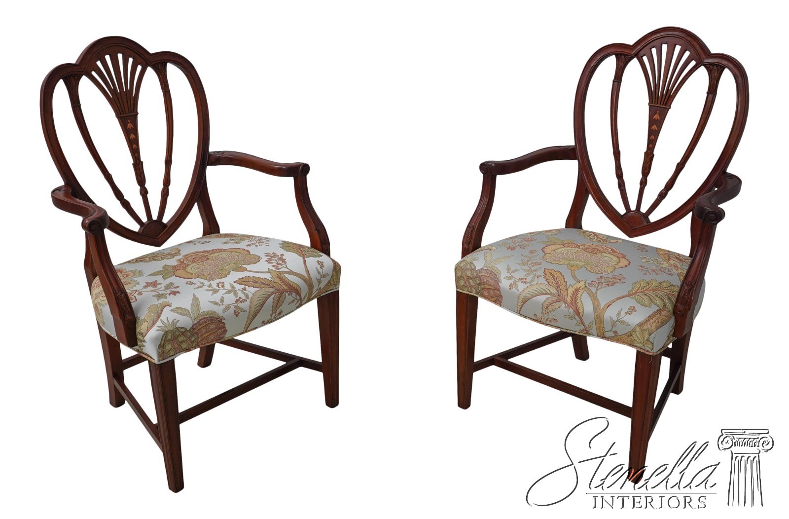 60383: Pair Inlaid Back Mahogany Shield Back Armchairs