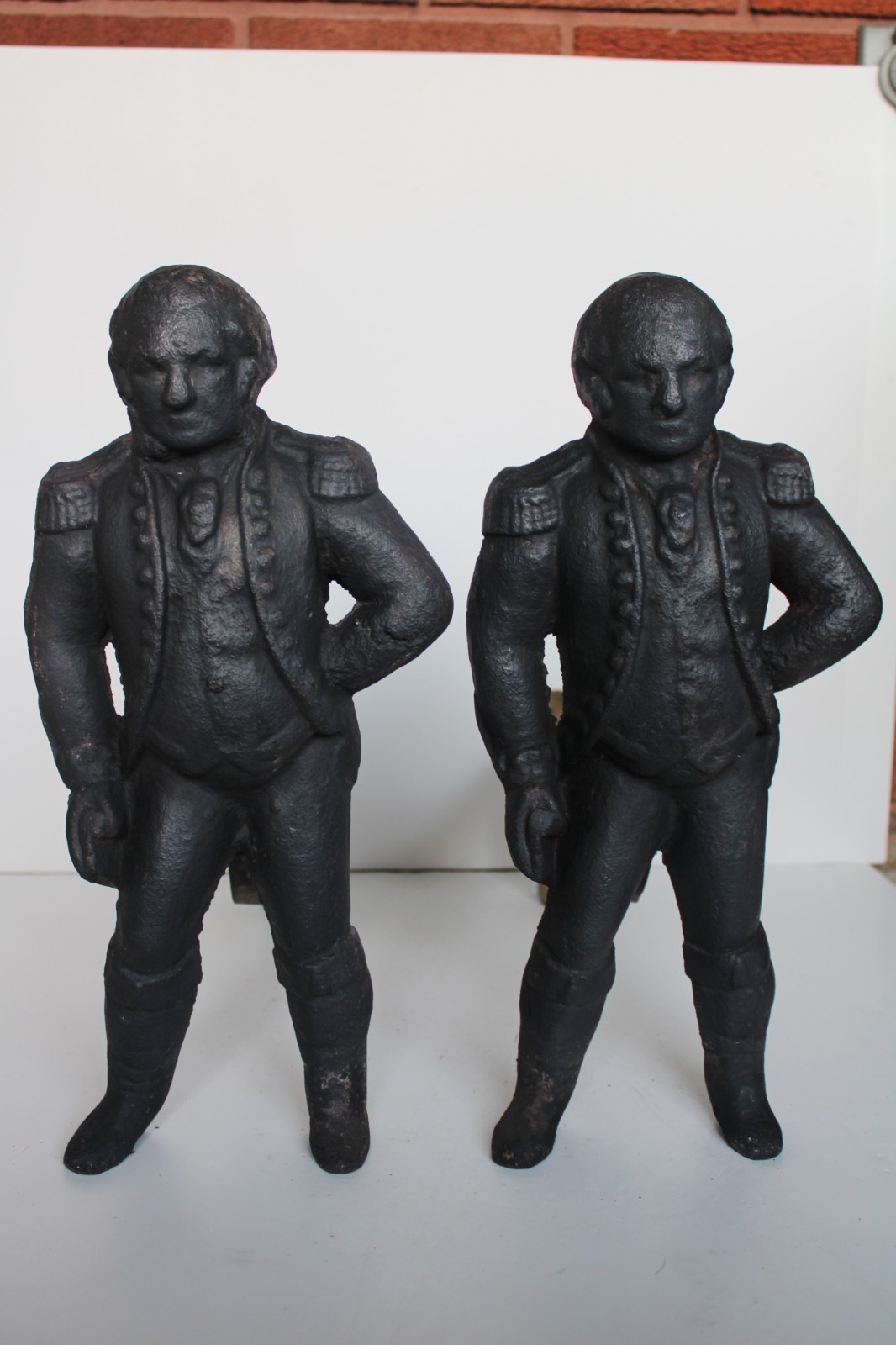 Antique 1876 Centennial George Washington Cast Iron Andirons, Appomattox, VA.