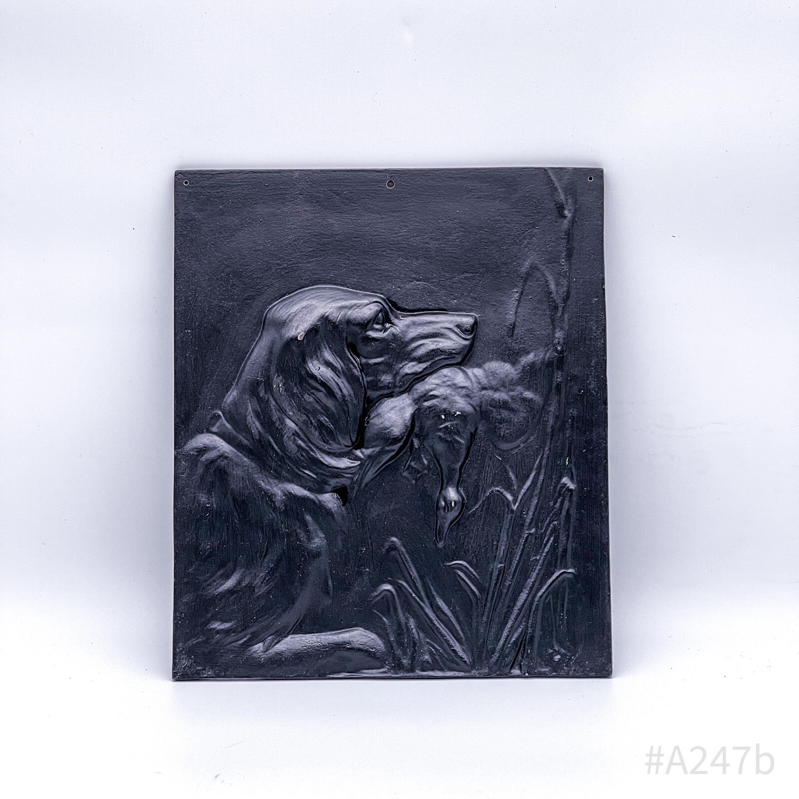 Cast Iron Wall Relief Picture, Dogs Motif “Duck Hunt”, Vertical 23x28cm