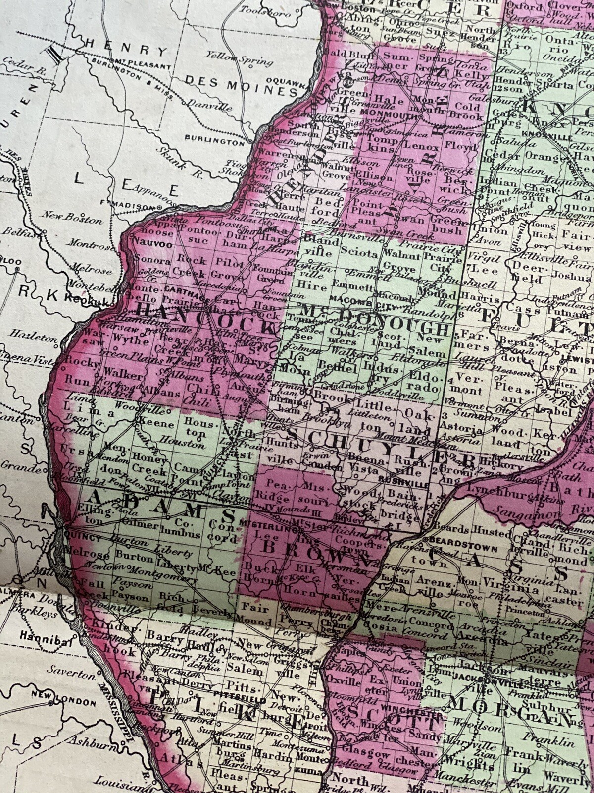 Rare 1867 ILLINOIS Map w/ Colored Counties ~ 24.25″ x 17.75″ ~ A.J. Johnson Map