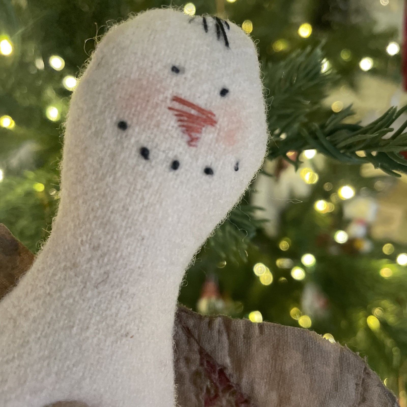 Primitive Christmas Rustic Quilt Wings Snowman Ornament 6”