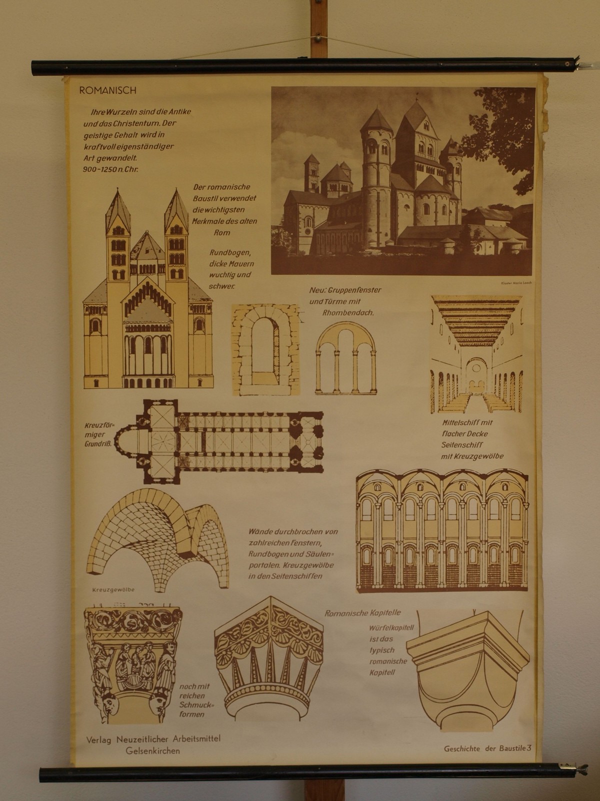 Architecture Roman Baustil History~1960 Schulwandbild Mural 31 1/2×45 11/16in