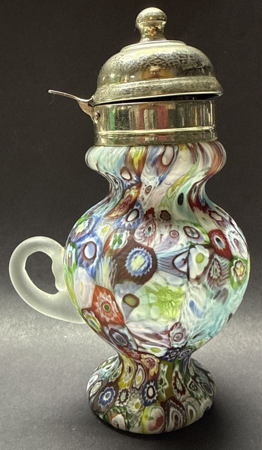 Victorian Blown Art Glass Millefiori 6” Glass Syrup Dispenser Jug Pitcher