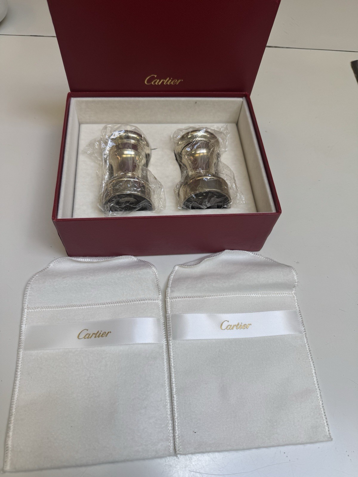 Cartier Sterling Silver Salt/Pepper Grinders Mint In Original Box Unused/Unopend