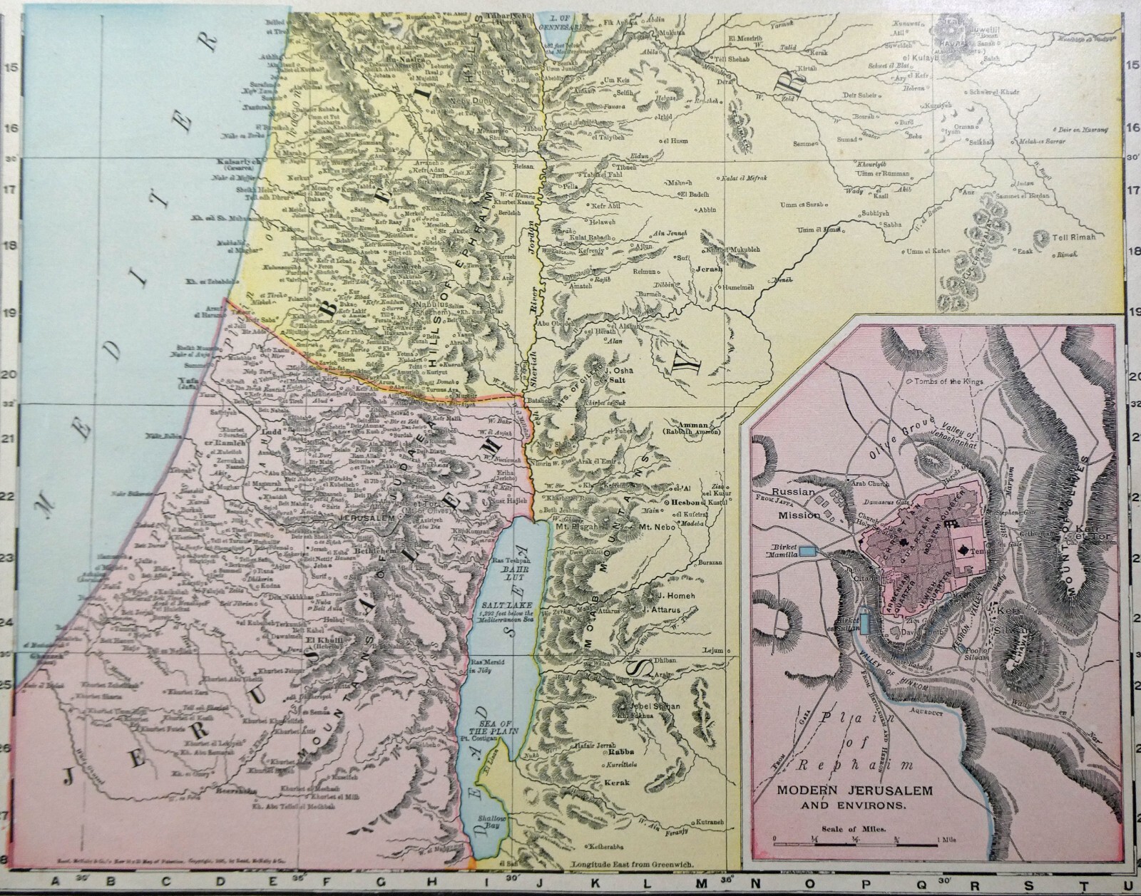 1895 Map Israel, Middle East, Syria etc Rand McNally