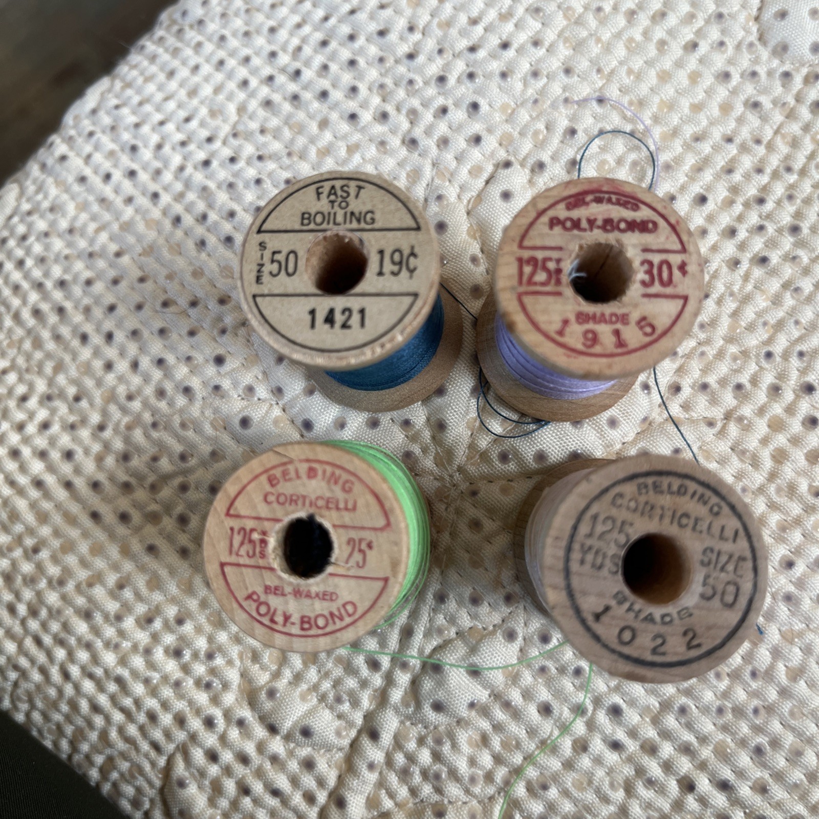 Belding Corticelli Vintage Wood Spool Thread Lot Of 4 MercerizedCotton Poly-Bond