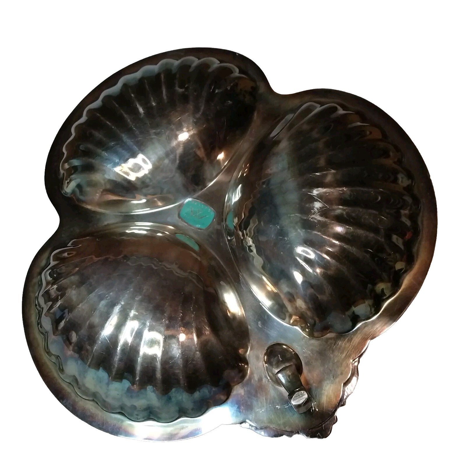Wallace GRAND BAROQUE 3 Part Clam Shell Footed Relish Tray Silver Plate MCM USA