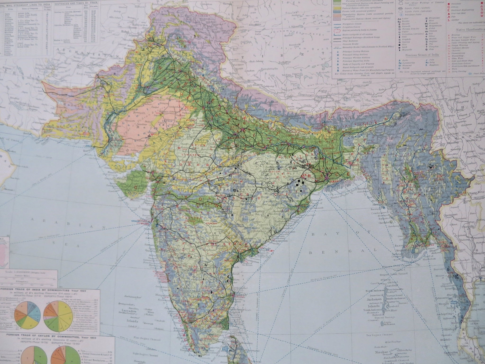 British India & Sri Lanka c. 1925-8 thematic economic world commerce map