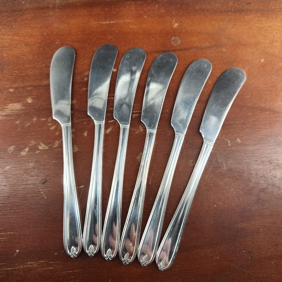 6 Oneida Longchamps Chaumont Butter Spreader Knife Silverplate 1935 flatware