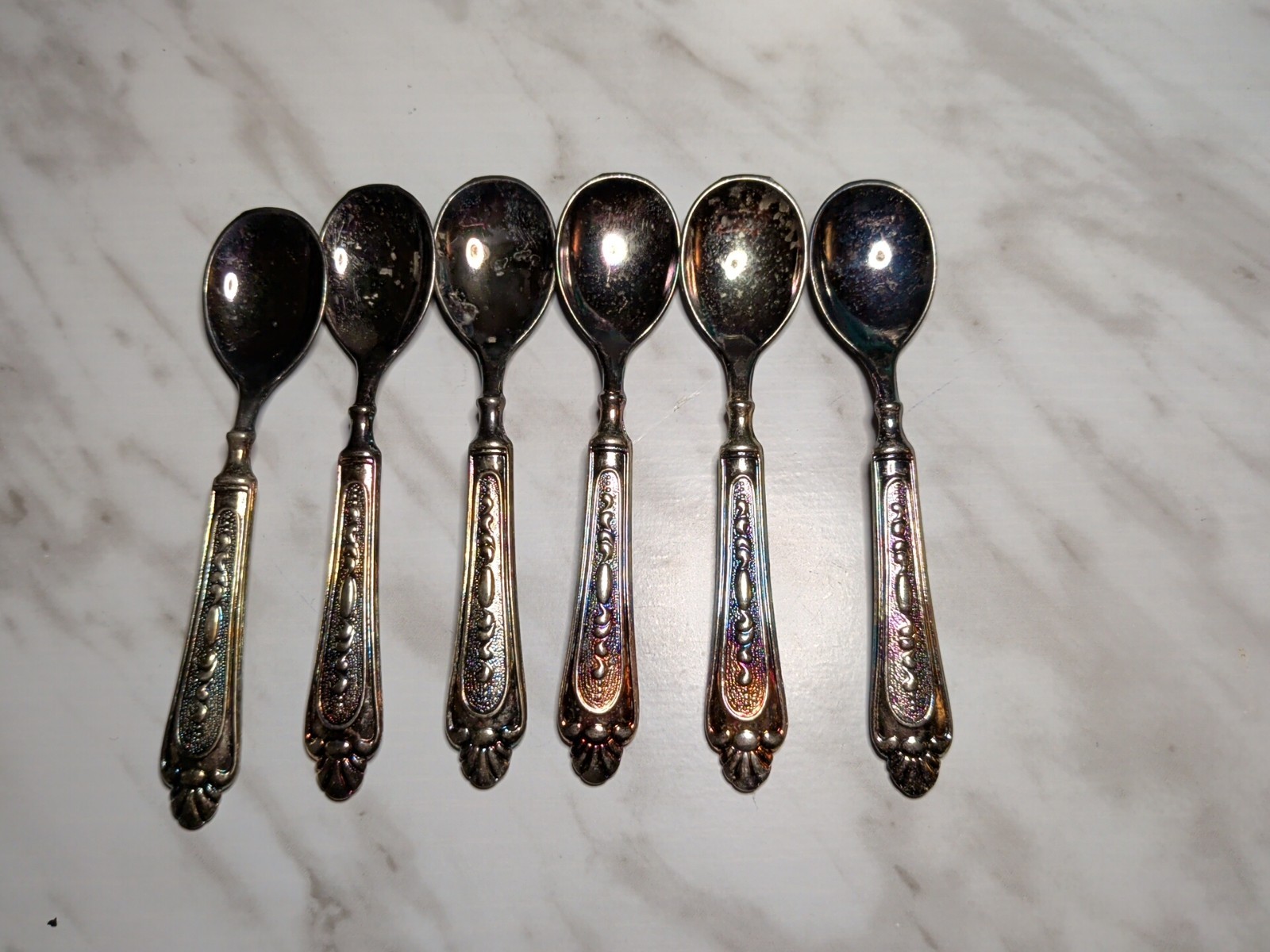 Vintage Silver Plated Demitasse Spoons Set of 6 Ornate Pattern Marked Plated 800