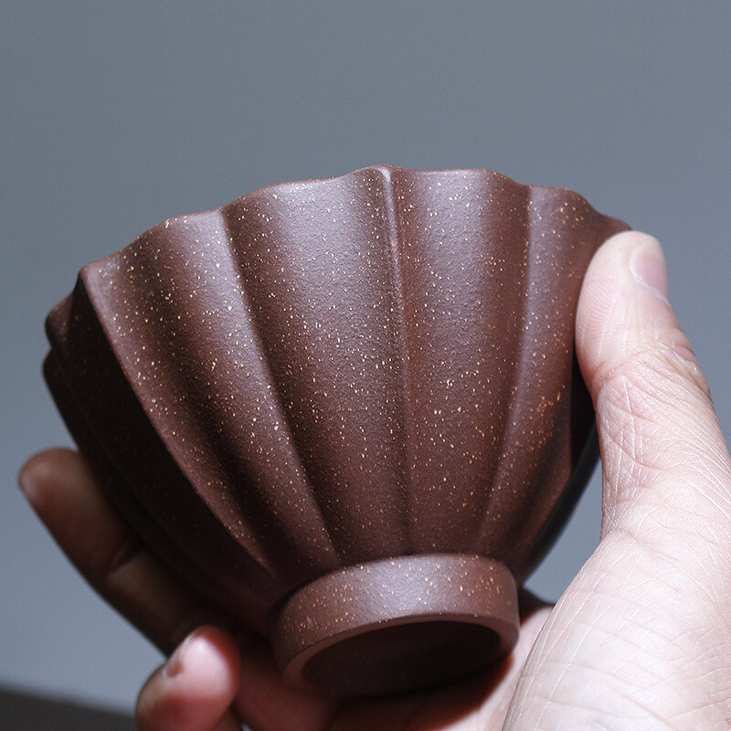 200ML 3.9″ Chinese Yixing Zisha Pottery Old Purple Clay Diamond Flower Cup