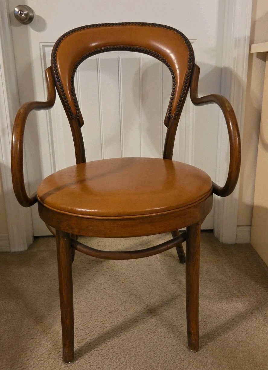 Vintage Shelby Williams Chair Brown Wood Saddle Color Seat Studded Open Back
