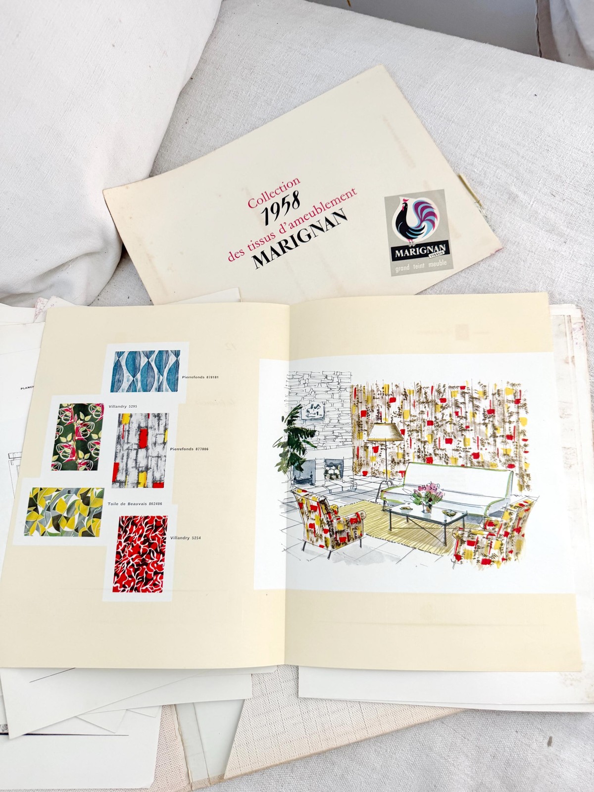 c1958 MARIGNAN Textile Drawing Fabric Loom 50’s Sample Book French Textile Desi
