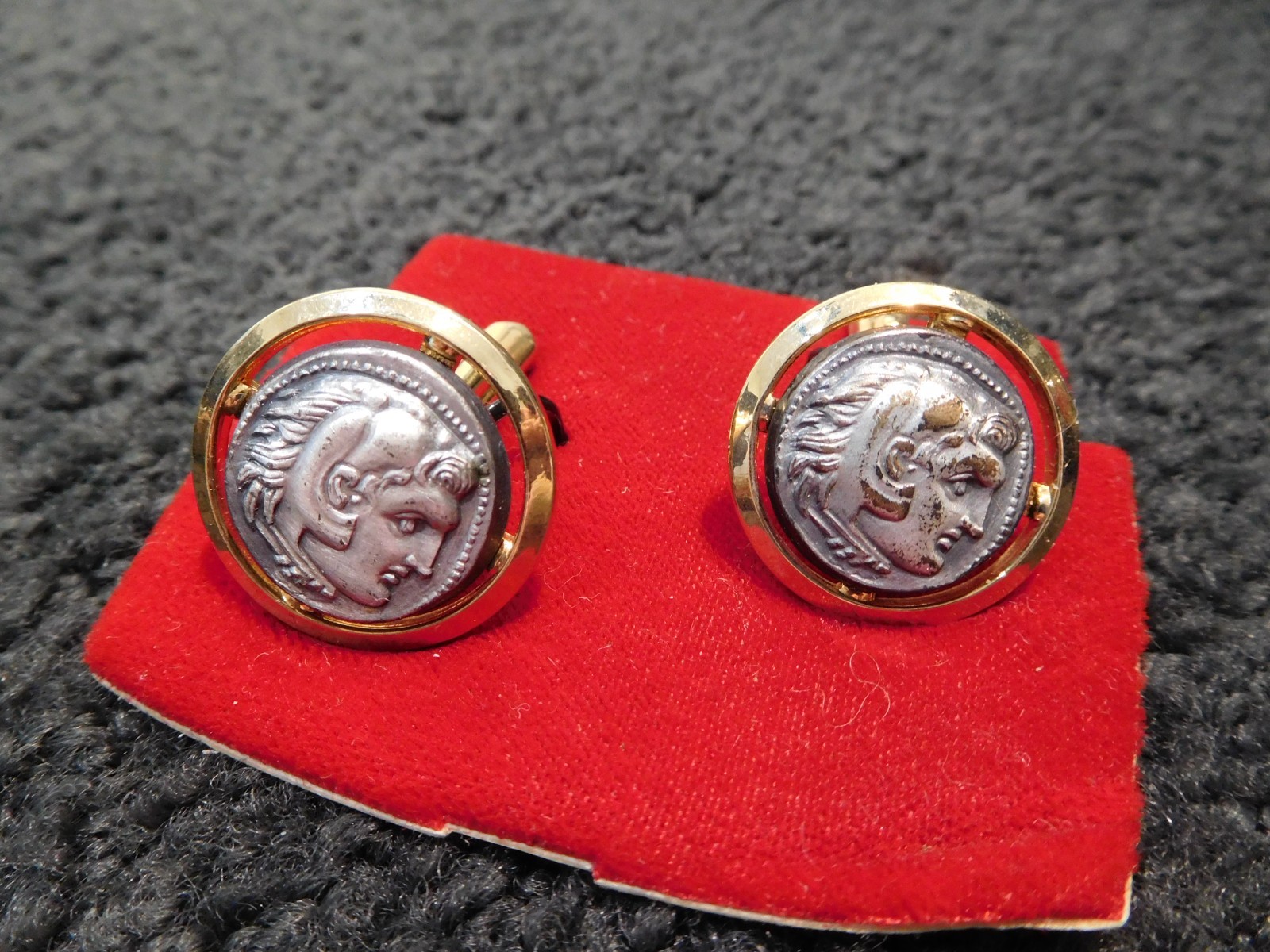 Vintage Alexander the Great Ancient Greek Coin Cufflinks Gold Tone Unmarked