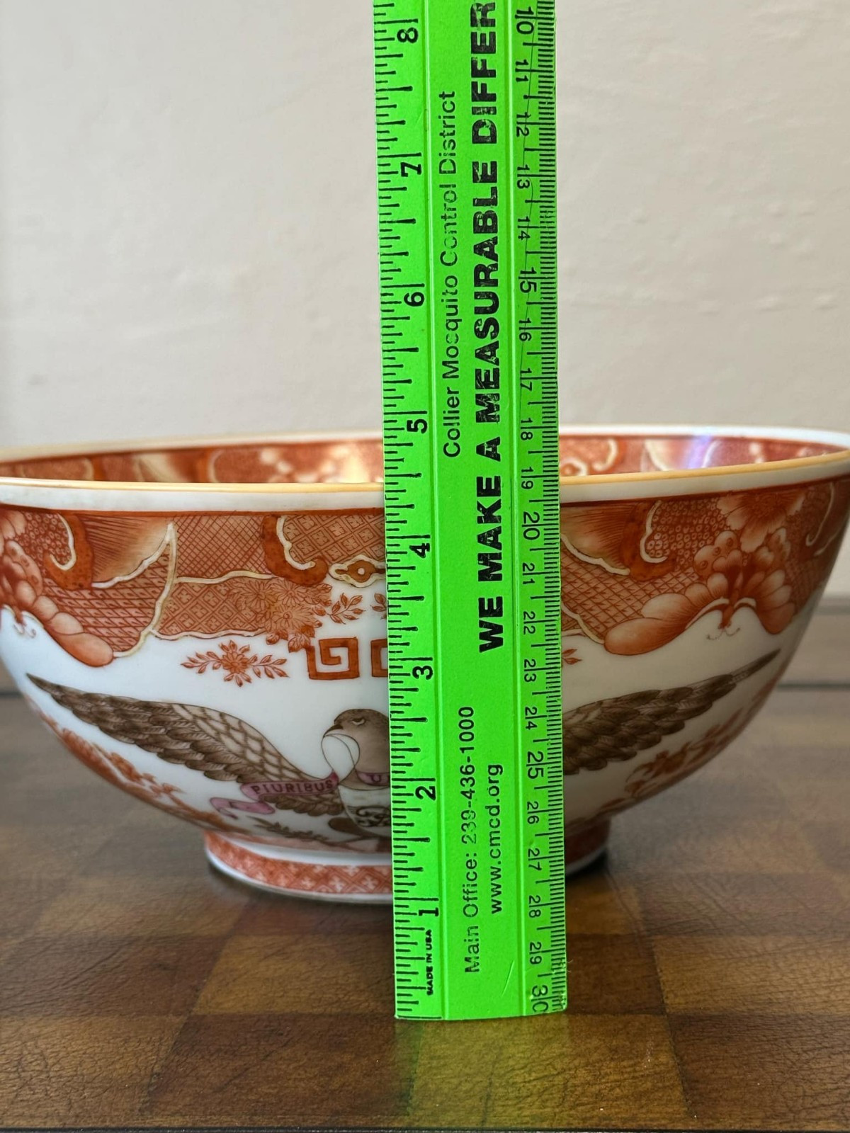 Large Orange FITZHUGH 1815 American Eagle Bowl 10×4.3″