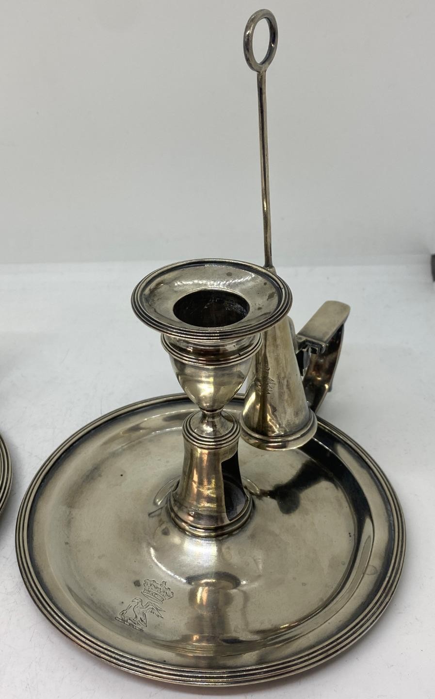 2 English George III Sterling Chamberstick Candlesticks Snuffer Richard Sharp