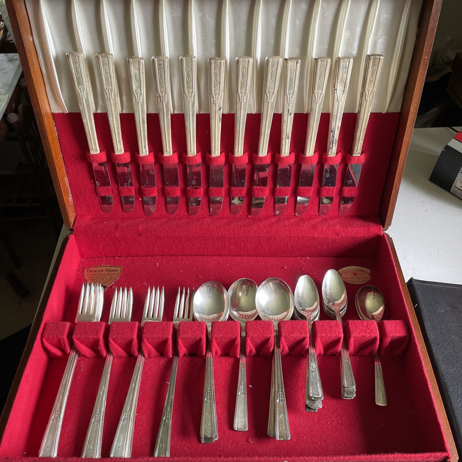 WM Rogers Mfg Co Extra Plate Revelation 49 Piece Lot Monogram Letter C