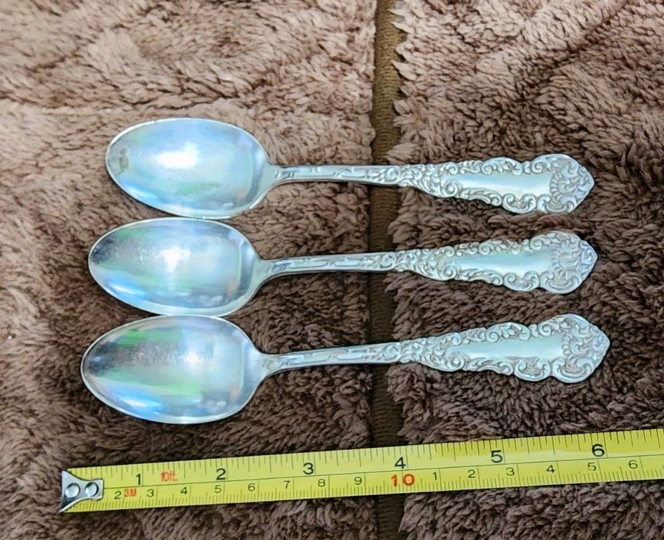 😎 LOT OF 3 ANTIQUE c1898! CORDOVA SILVERPLATED TEASPOONS/ TEA SPOONS 🍵