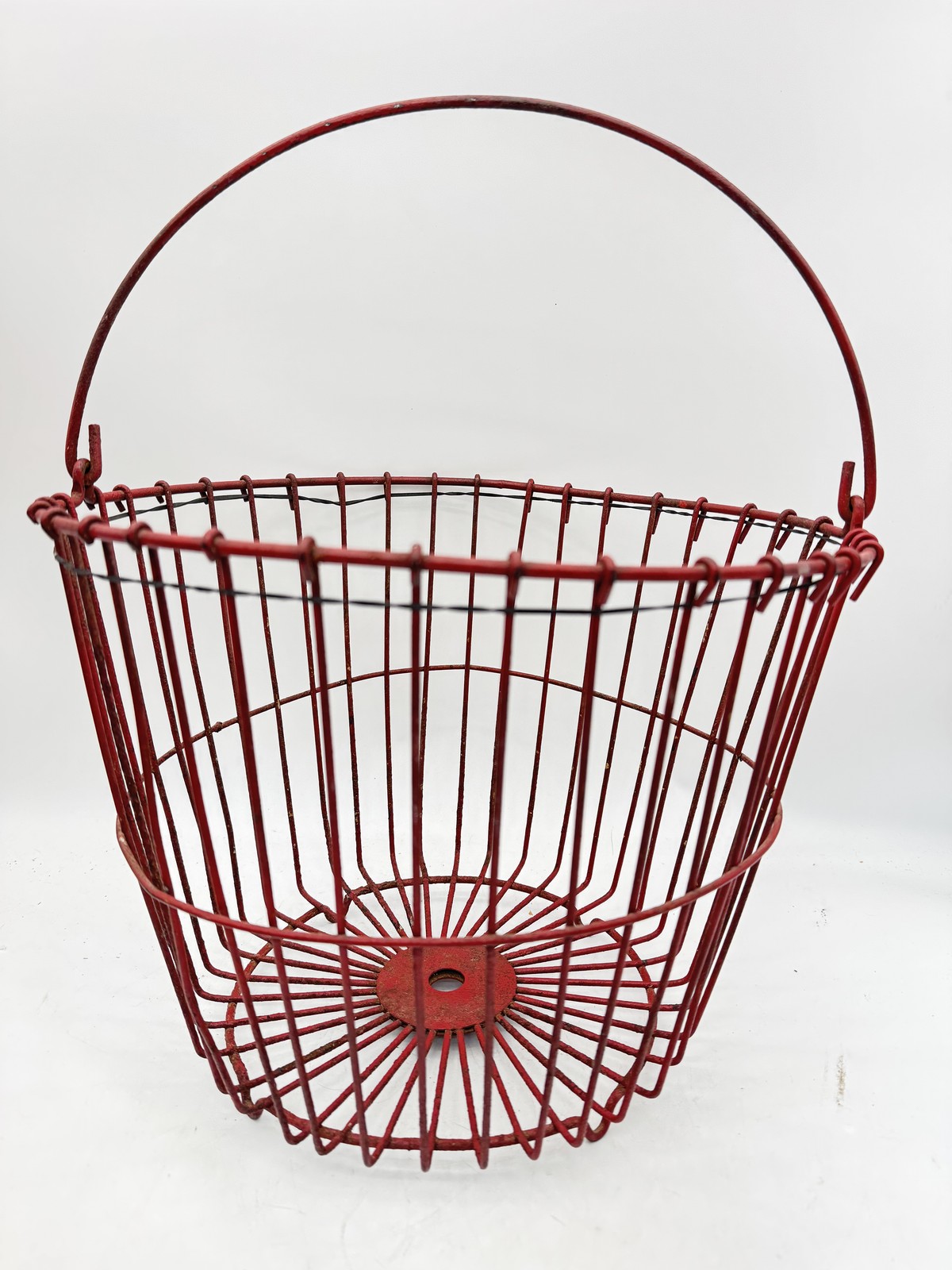 Antique Primitive Red Wire Gathering Basket Egg Fruit Farmhouse Decor Vintage