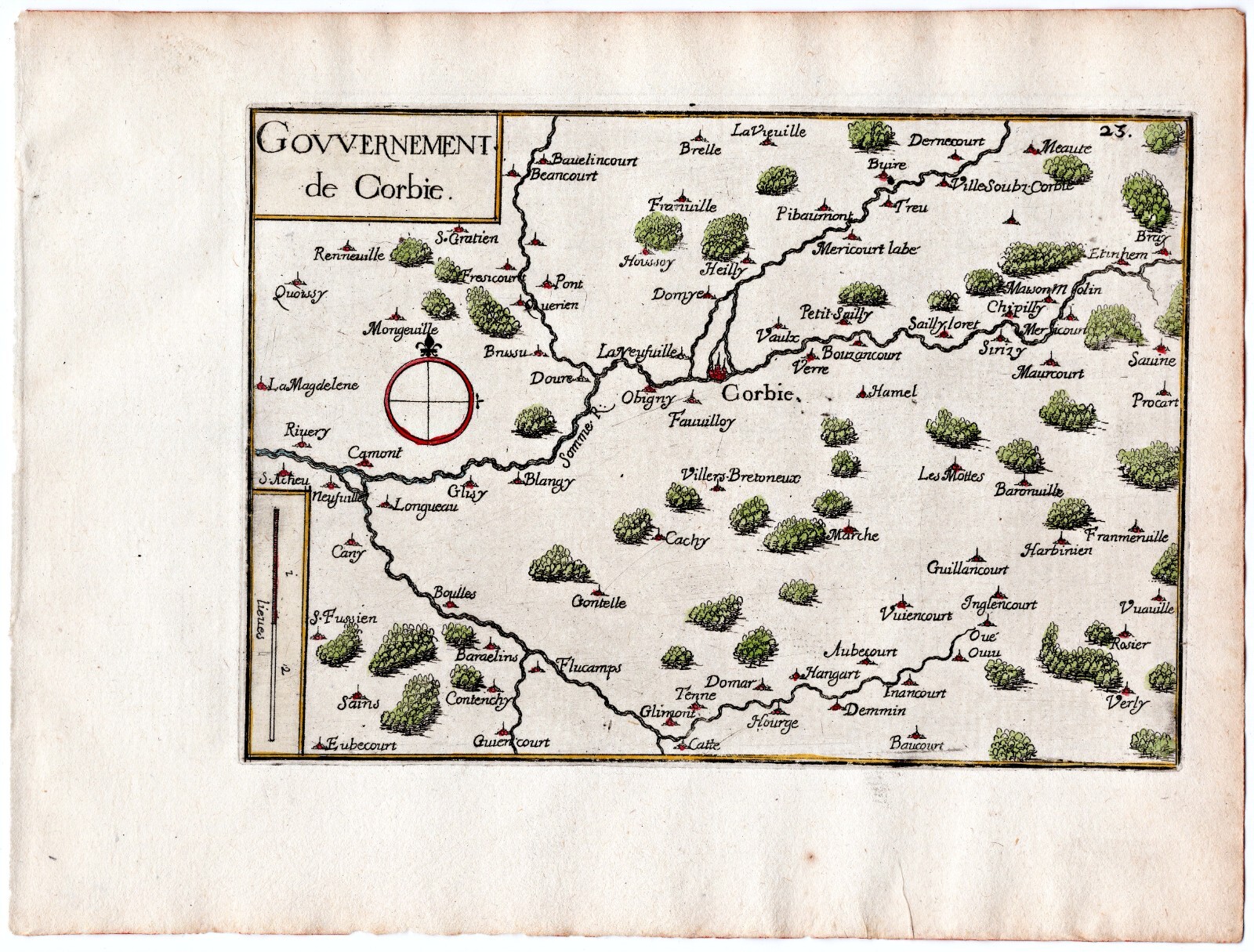 1634 Nicolas Tassin Map Corbie Longueau Villers Bretonneux, France Antique Print