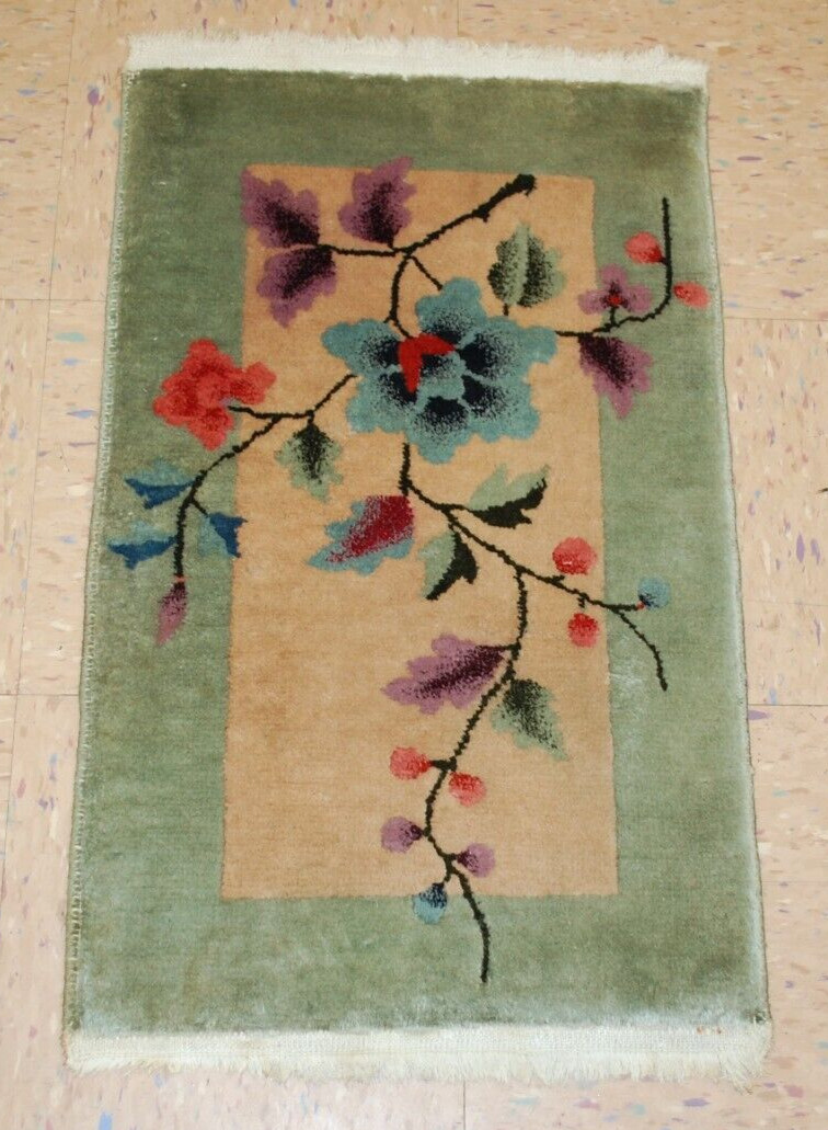 c1920s ANTIQUE MINT ART DECO CHINESE WALTER NICHOLS RUG 1’6″ x 2’6″ RARE DESIGN