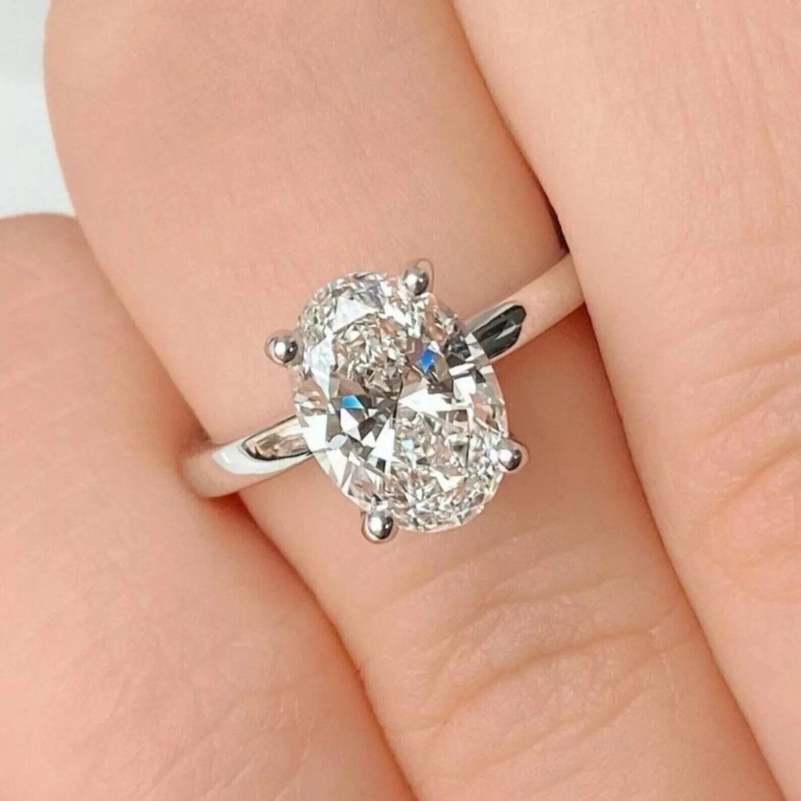 2Ct Oval-Cut Lab Created Solitaire Engagement Ring 14K White Gold Plated