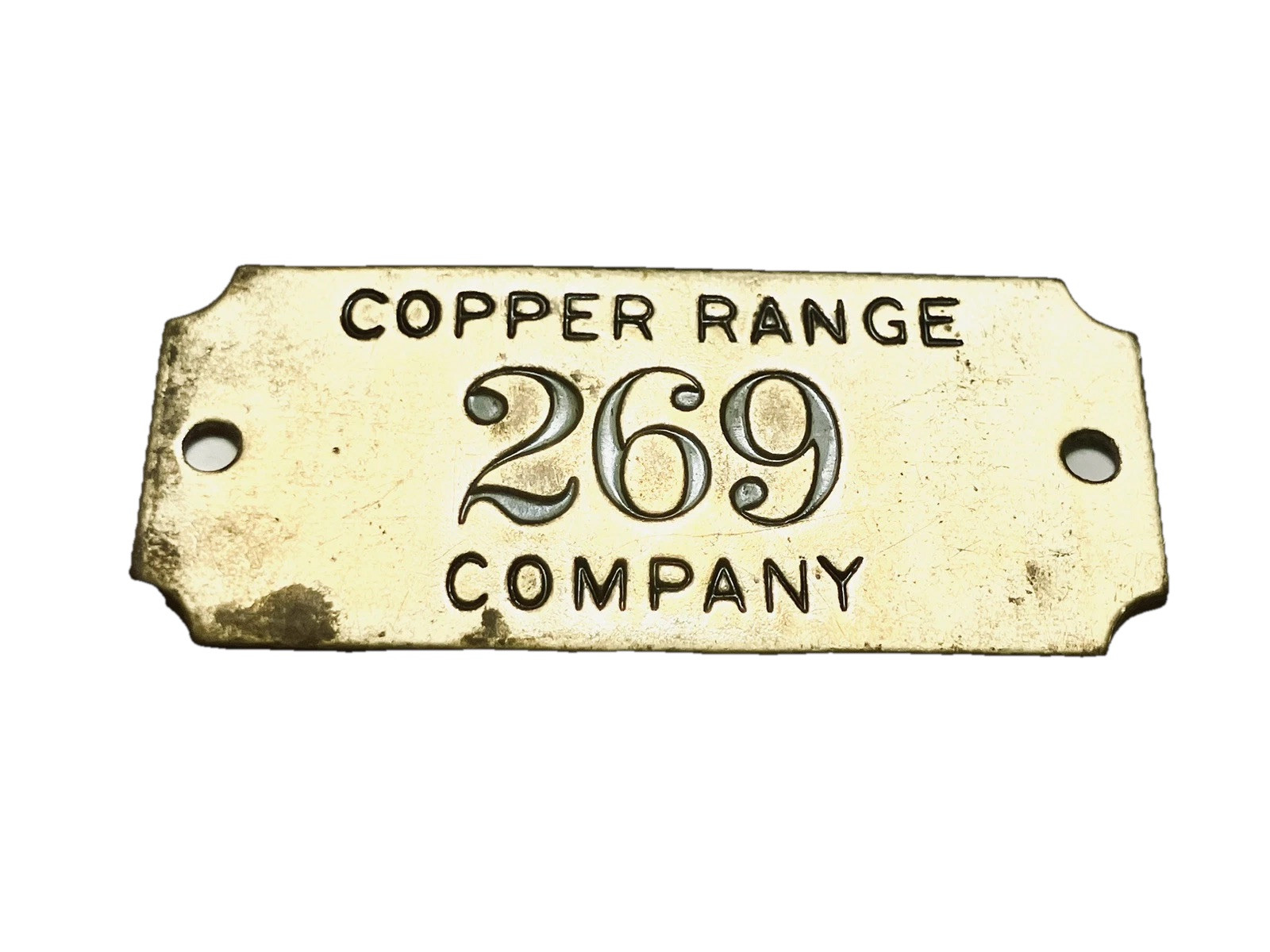 Copper Range Company Number 269 Tag White Pine Michigan Vintage Brass Mining Tag