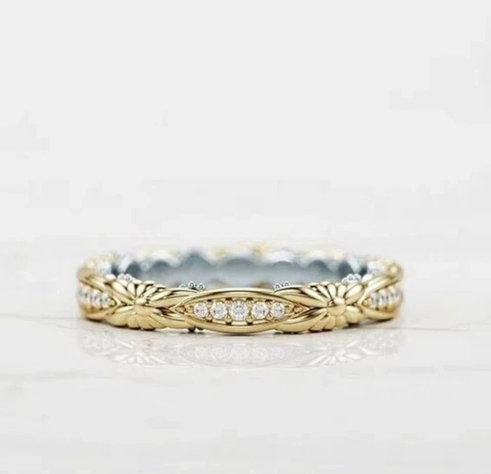 1Ct Round Lab-Created Diamond Beautiful Wedding Ring 14K Yellow Gold Plated