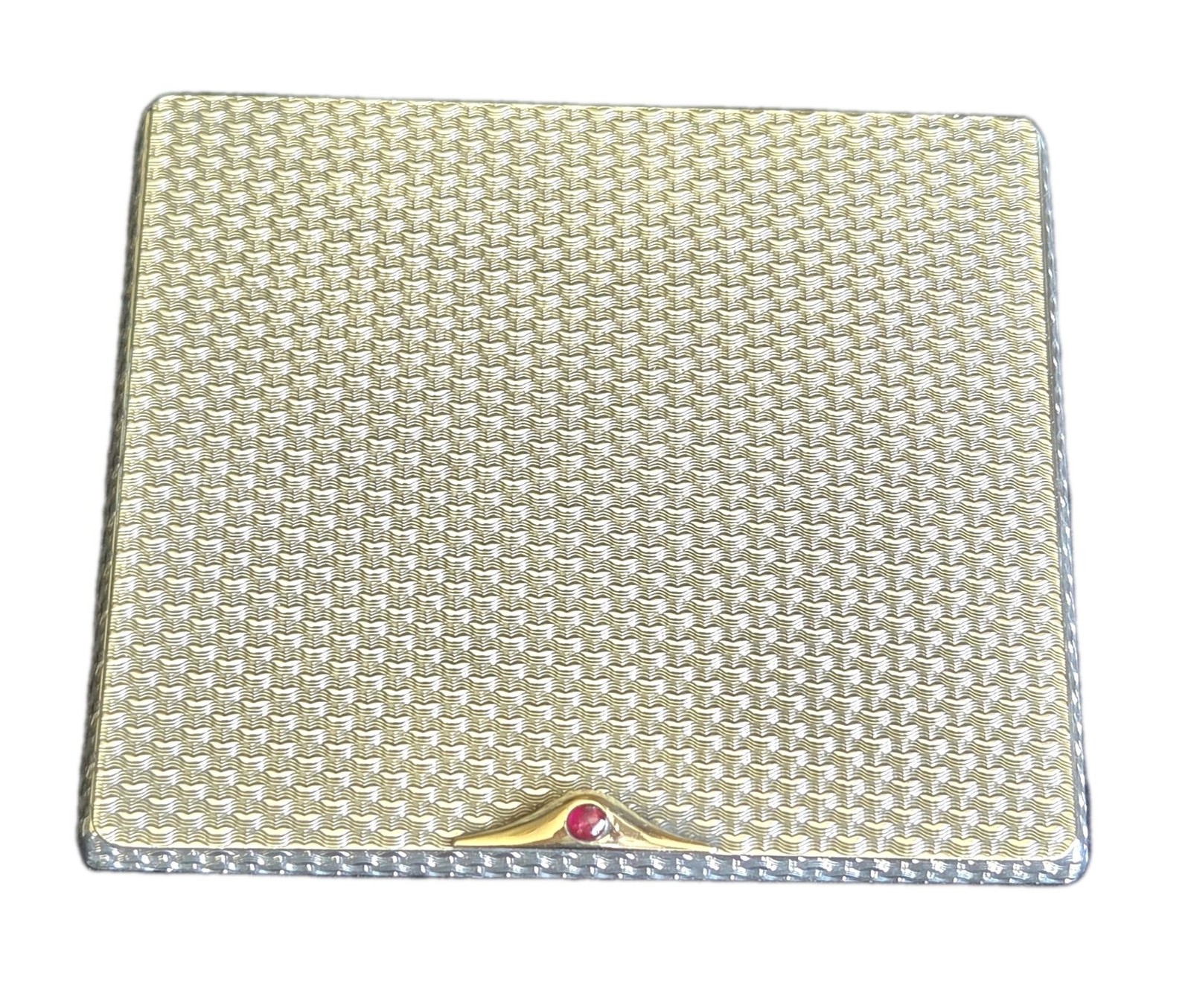 Asprey & Co Sterling Sllver Cigarette Case with 9ct Gold Inset a Cabochon Ruby