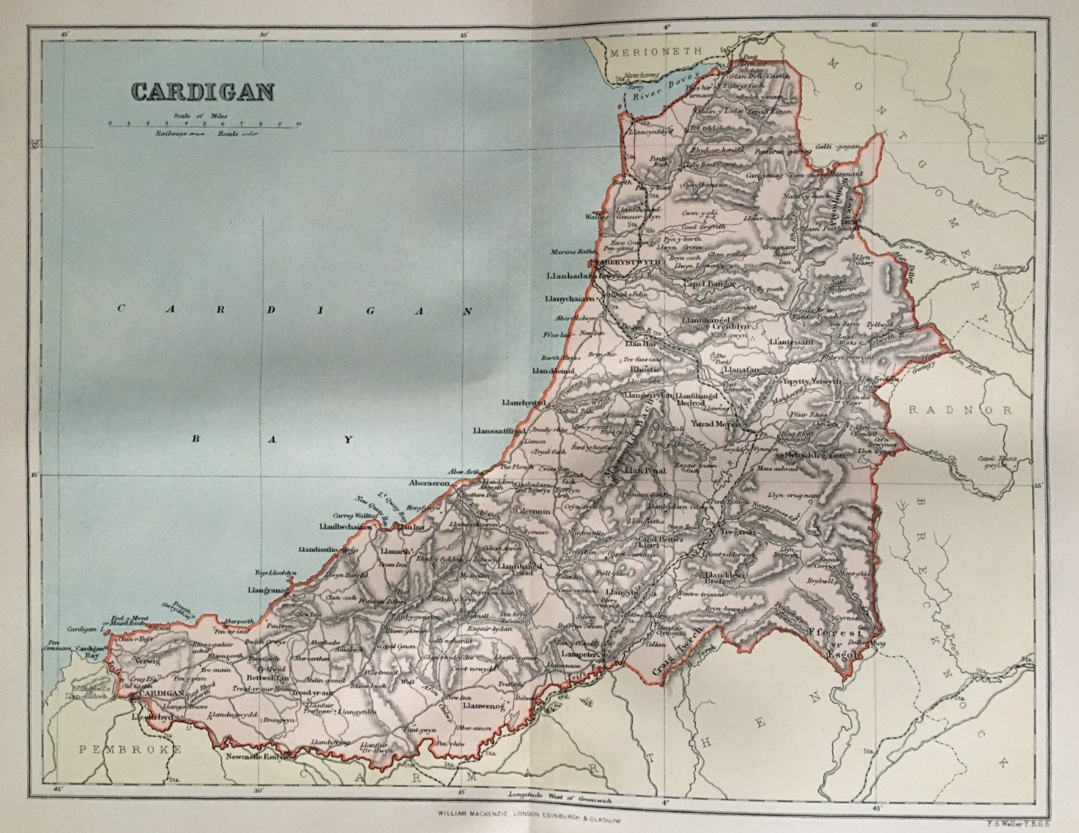 Map – Cardiganshire – Comprehensive Gazetteer of England and Wales 1893