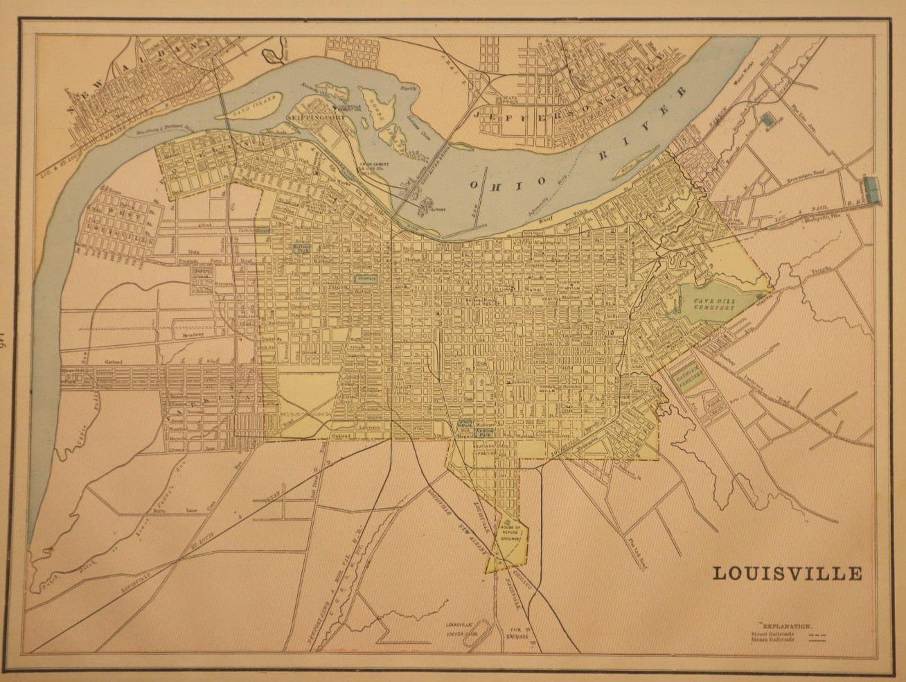 1892 City Map ~ Louisville, Kentucky / Indianapolis, IN on Reverse (11×14)-#11