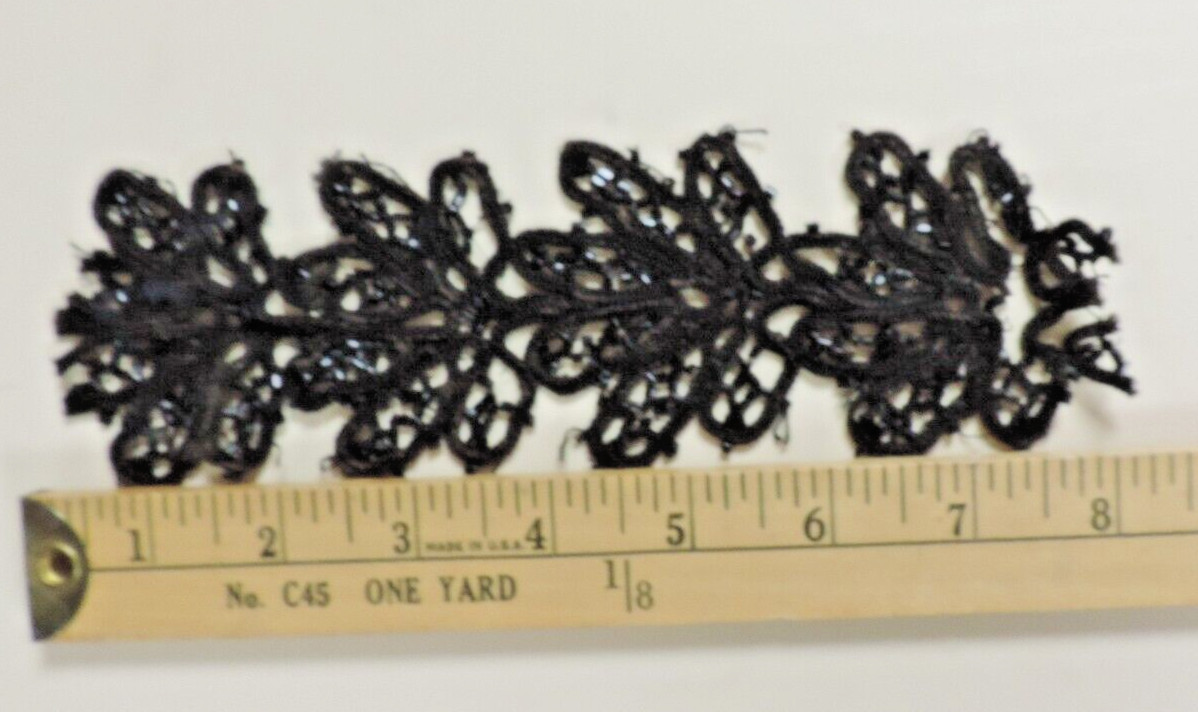 1800s Victorian Handmade Jet Black Beaded Morning Appliqué Trim 2.5″ x 8″