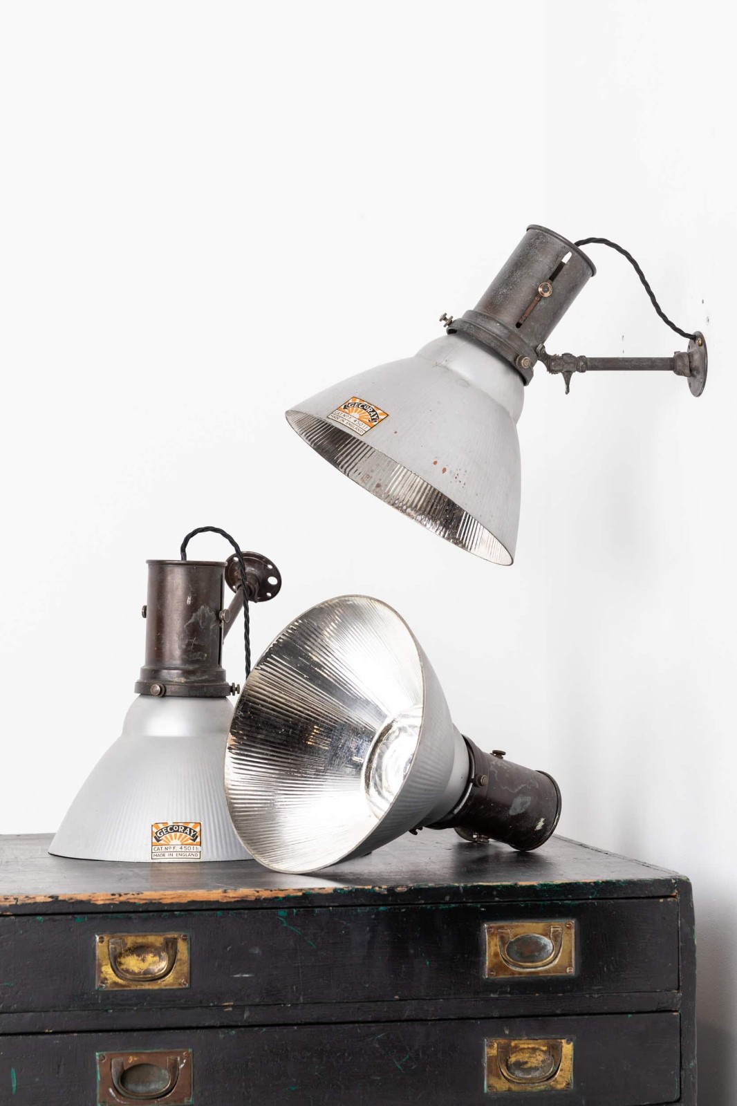 Antique Mirrored Copper & Glass GEC GECORAY Wall Mirrored Glass Sconce Lamps