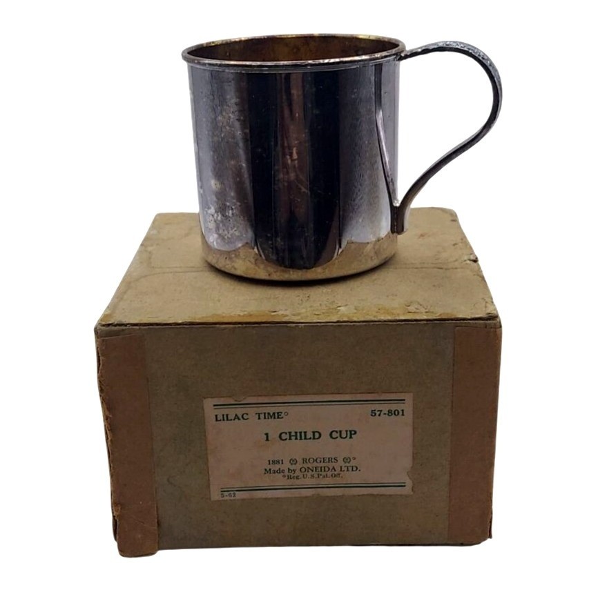 1881 Rogers Lilac Time Silver Plated Childs Cup w/ Original Box Antique