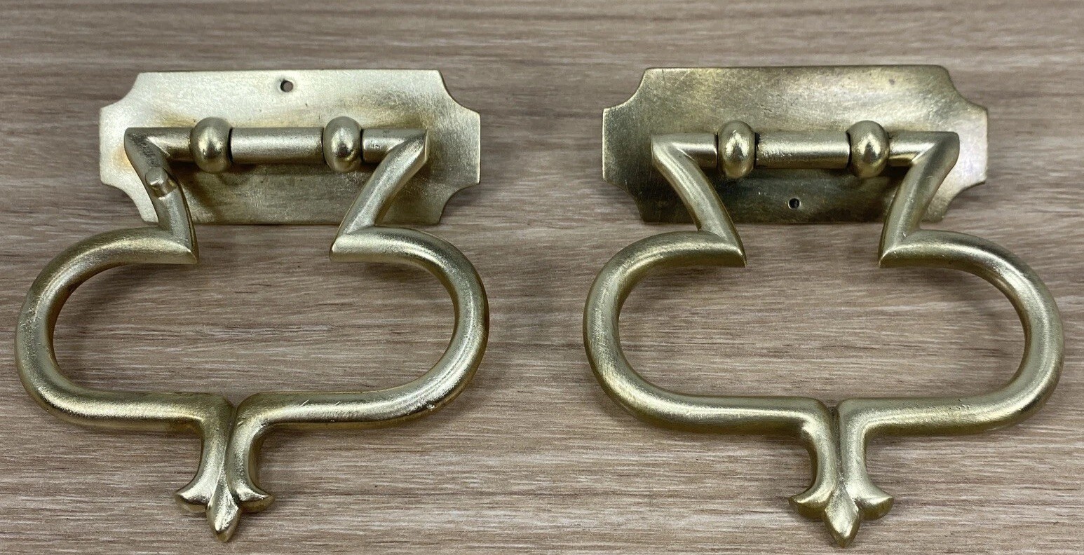 Vintage Ornate Decorative Swivel Solid Brass Drawer Pulls Made In ITALY Set (2)