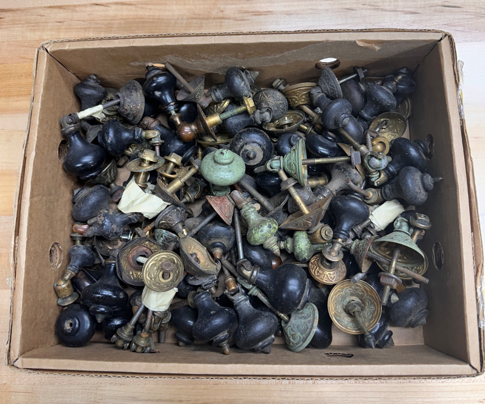 8 Ibs Antique Victorian Eastlake Teardrop Drawer Pulls Brass/ Ebonized Salvage