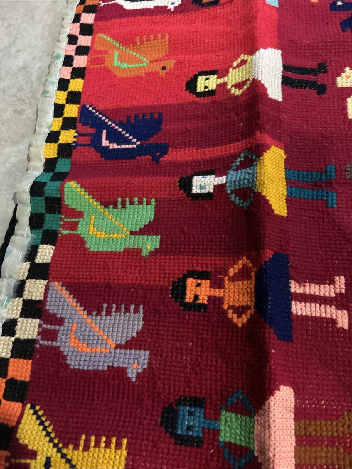 Handwoven Tapestry Folk Art Wall Hanging wool vintage 70s Mid Century COLORFUL