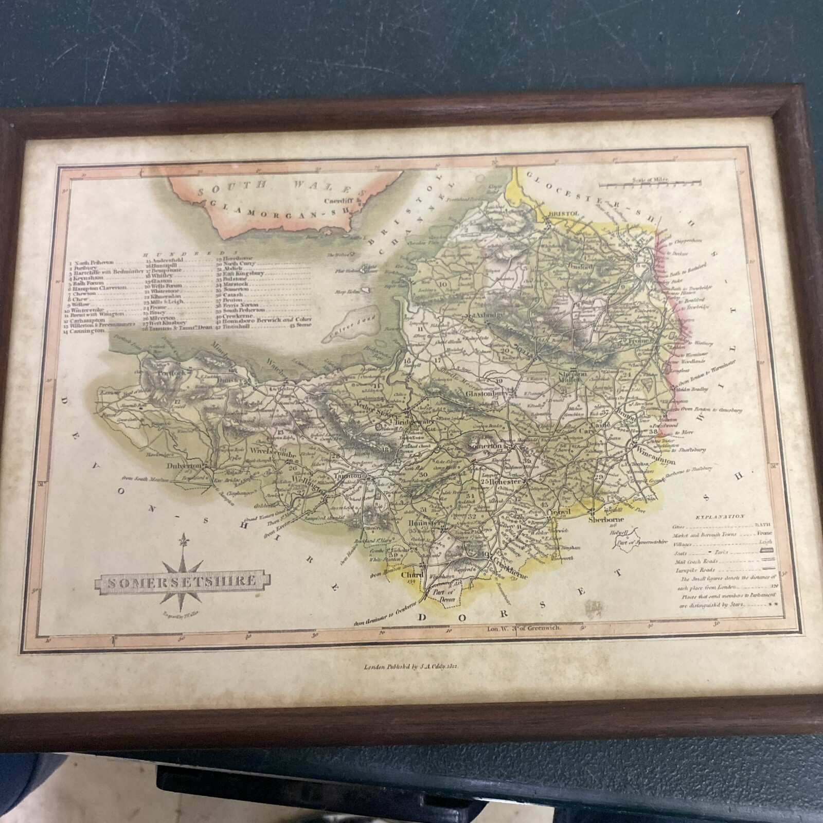 Original 1912 Somersetshire Map Engraved J Wallis Pub London 24x31cm