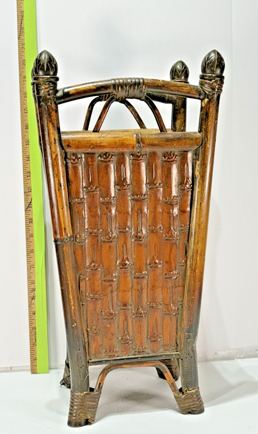 Vintage Bamboo and Rattan Umbrella or Stick Stand Holder 21.75 in Light wear