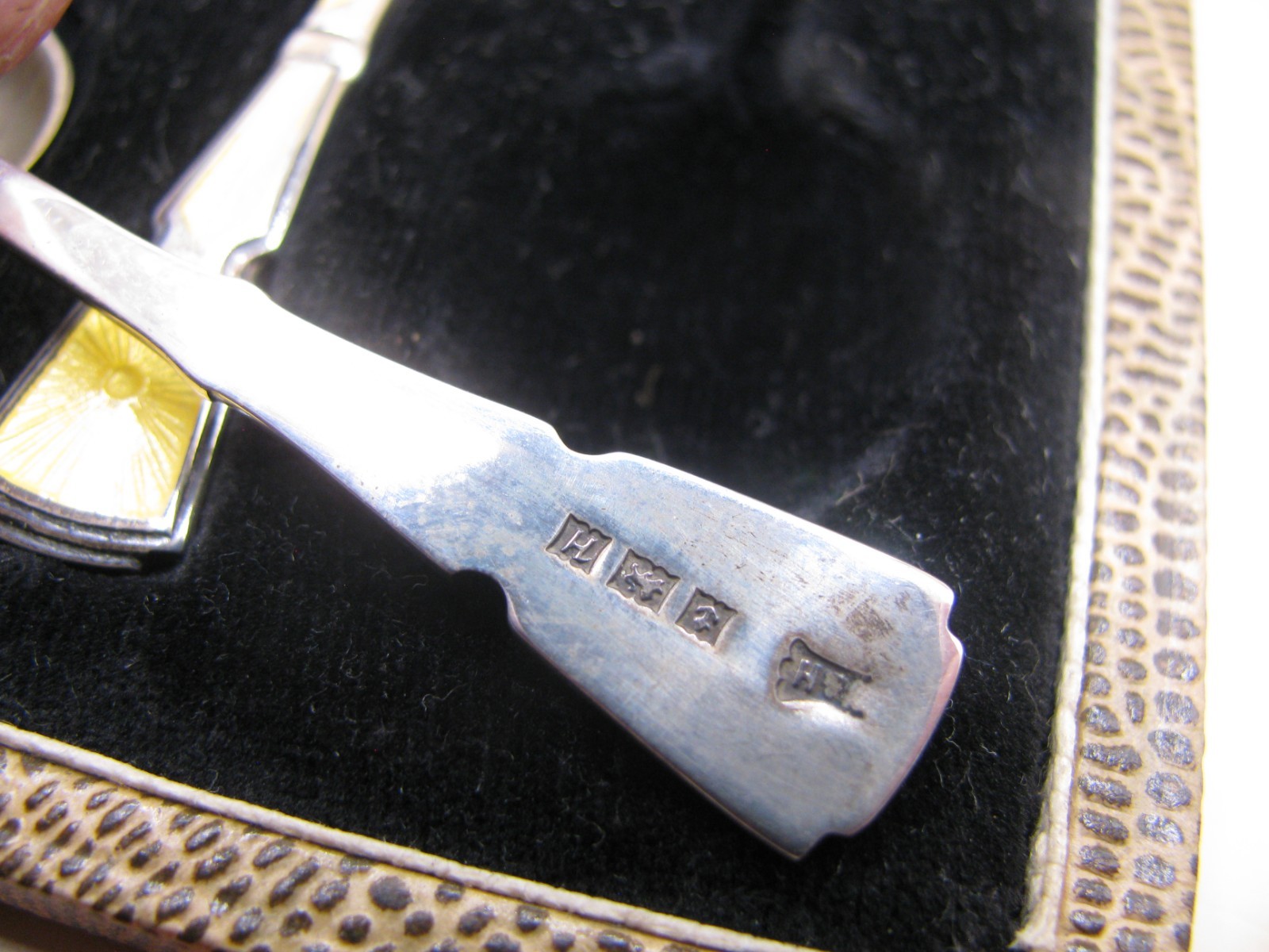 Birmingham 1957 Sterling Silver & Enamel Spoons In Case by Walker & Hall