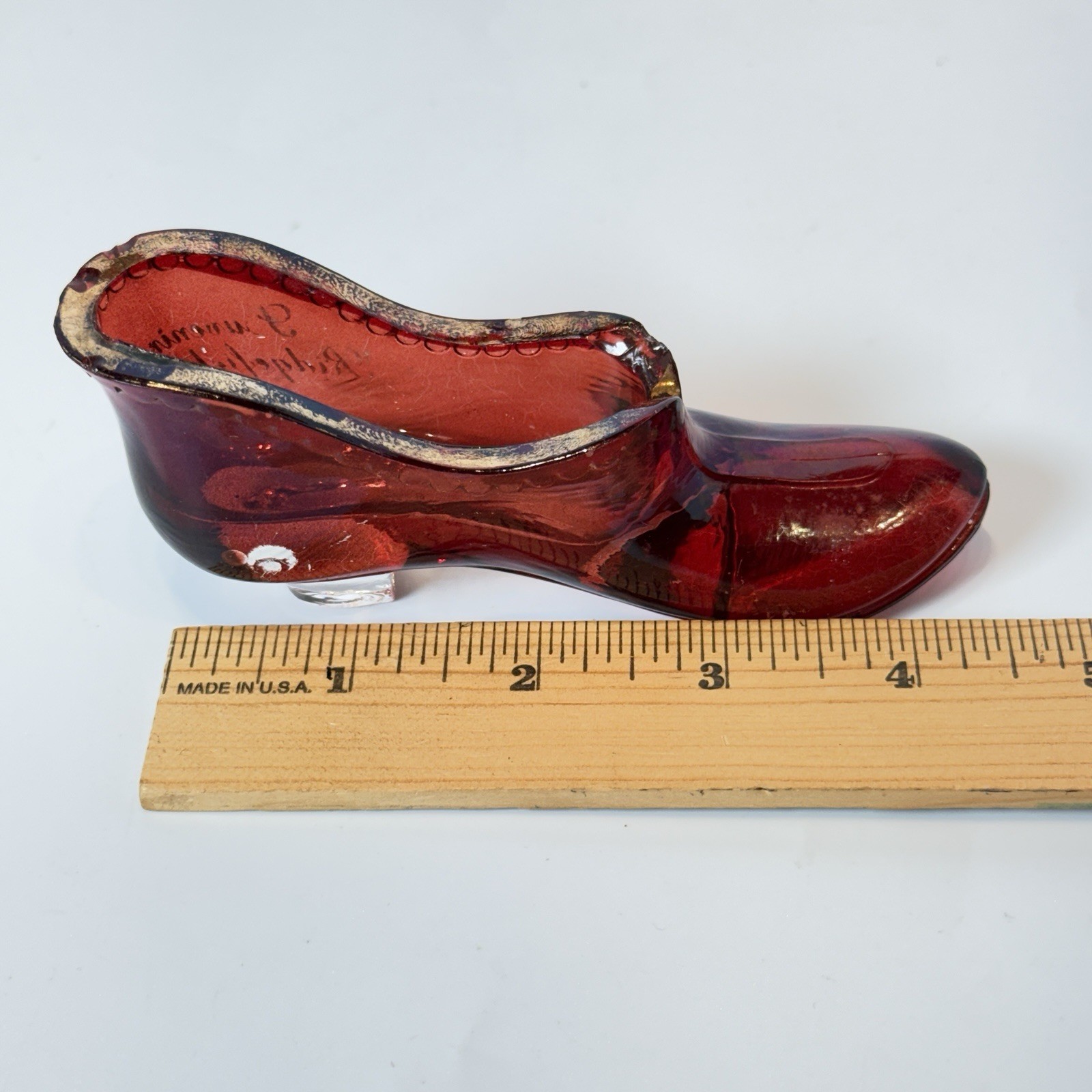 RIDGEFIELD WA WASHINGTON ANTIQUE Ruby Red Flash Souvenir Glass TRINKET SHOE