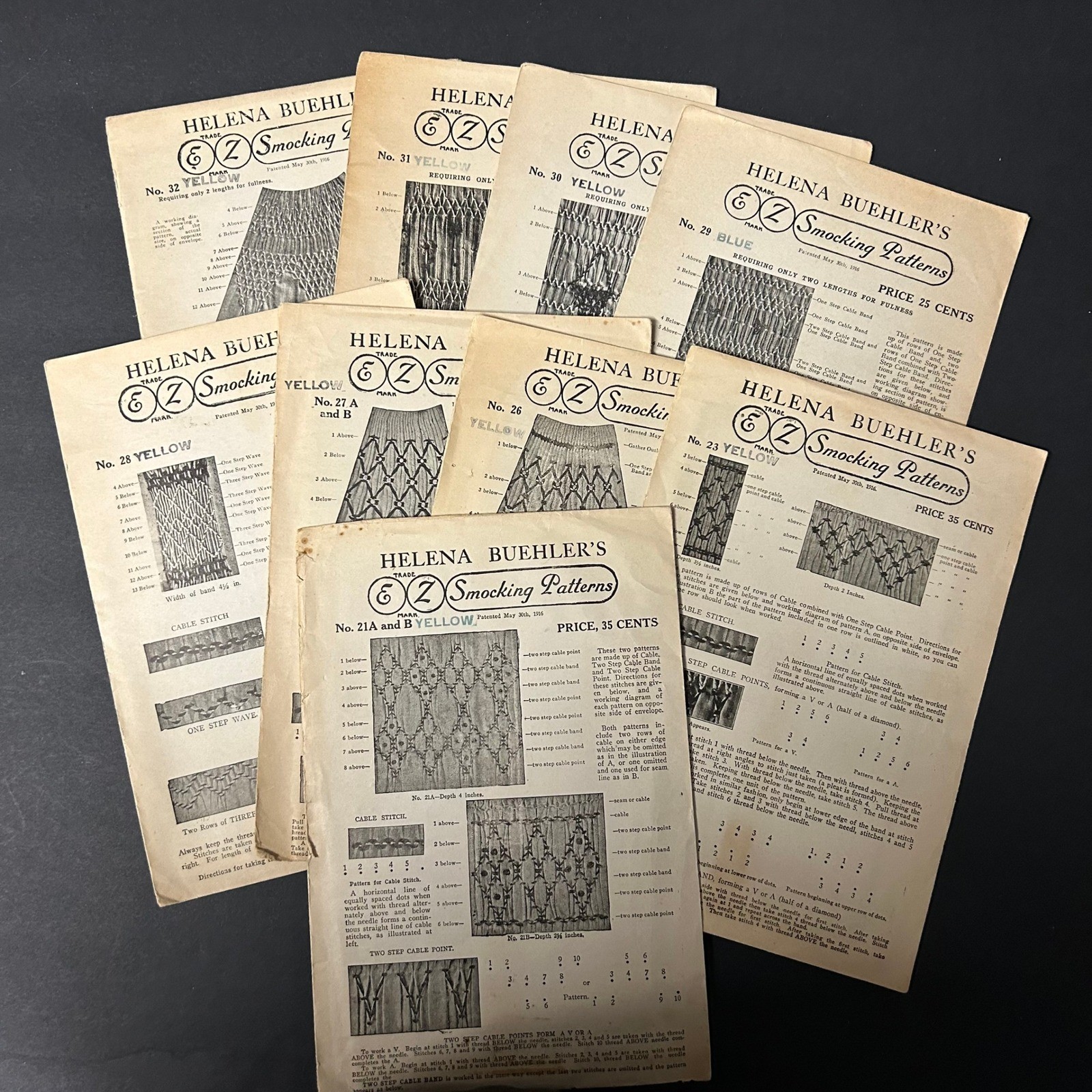 Antique 1916 Helena Buehler E-Z Smocking Patterns Lot of 4 HTF