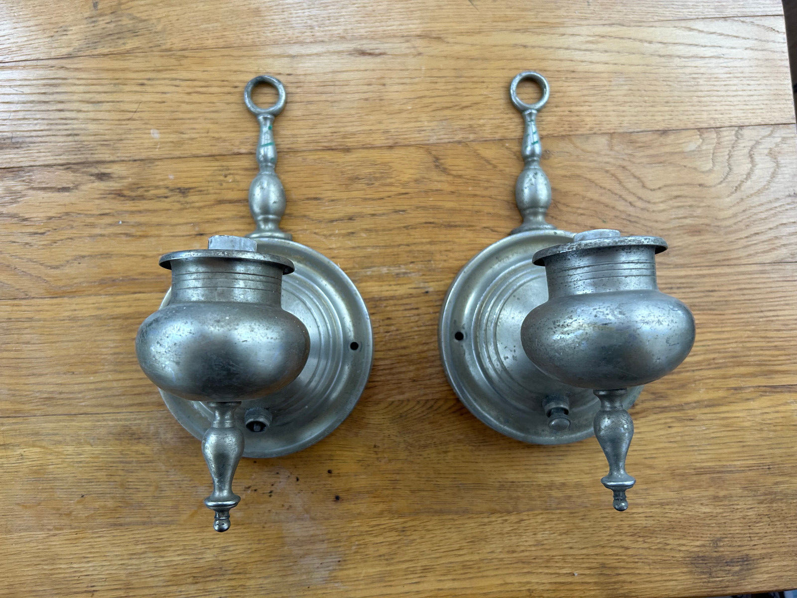Cute Pair Nickle over Brass Wall Sconces, As Found, Need Restored, Free S/H