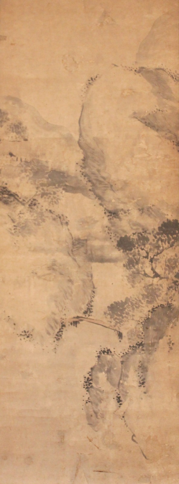 Antique Japanese Hanging Scroll Landscape Monochrome Ink Painting Silk k963