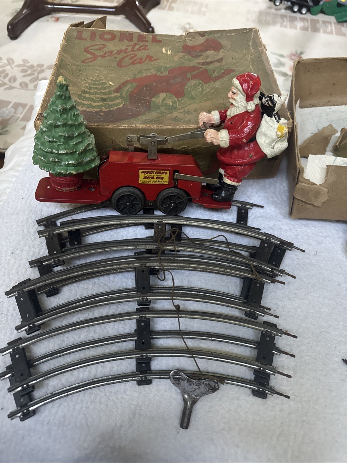 Lionel Mickey Mouse Walt Disney Santa Car Handcar O Gage W, Box, Key, Tracks