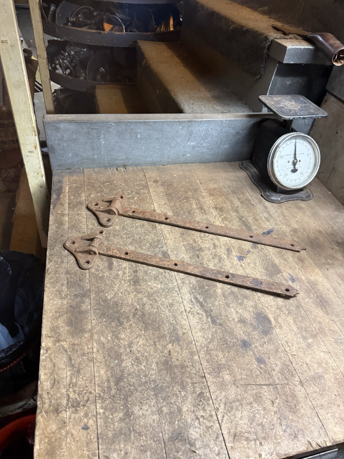 Antique Primitive Farm Barn Door Strap Hinges Cast Iron Hardware Set Pair USA