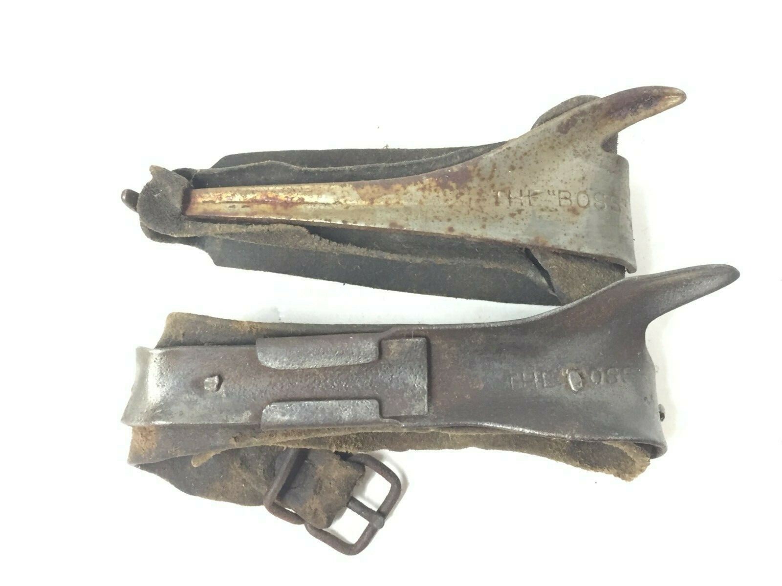 2 Vintage Primitive Double CORN SHUCKER Hand Tool Leather Strap Farm Husker Boss