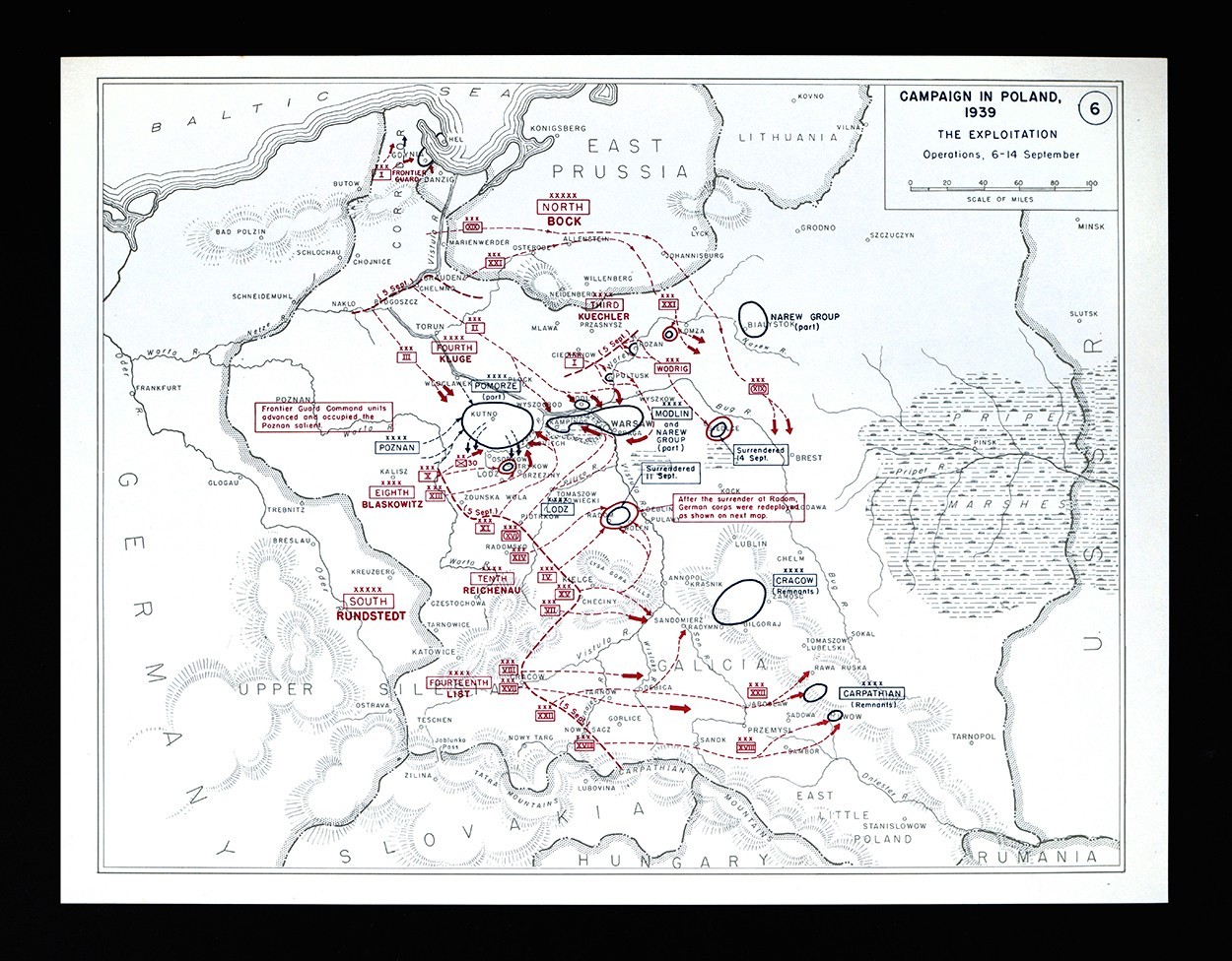 WWII Map 6 Poland Campaign Exploitation Battles Warsaw Prussia Germany Sept 1939