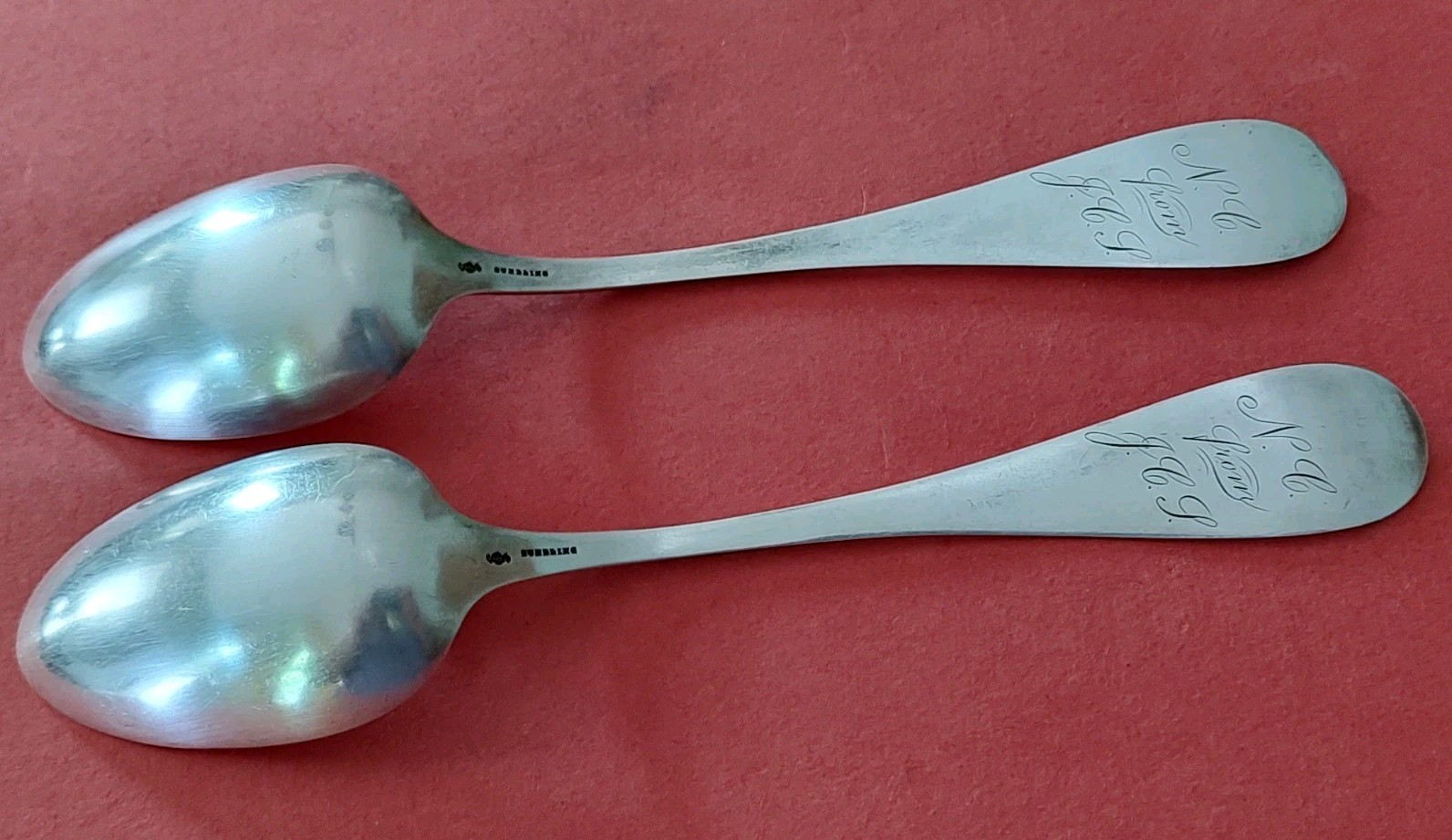 2 Frank W Smith Silver Co Sterling Serving Spoons 4oz/114g 8.5″ c.1889-90