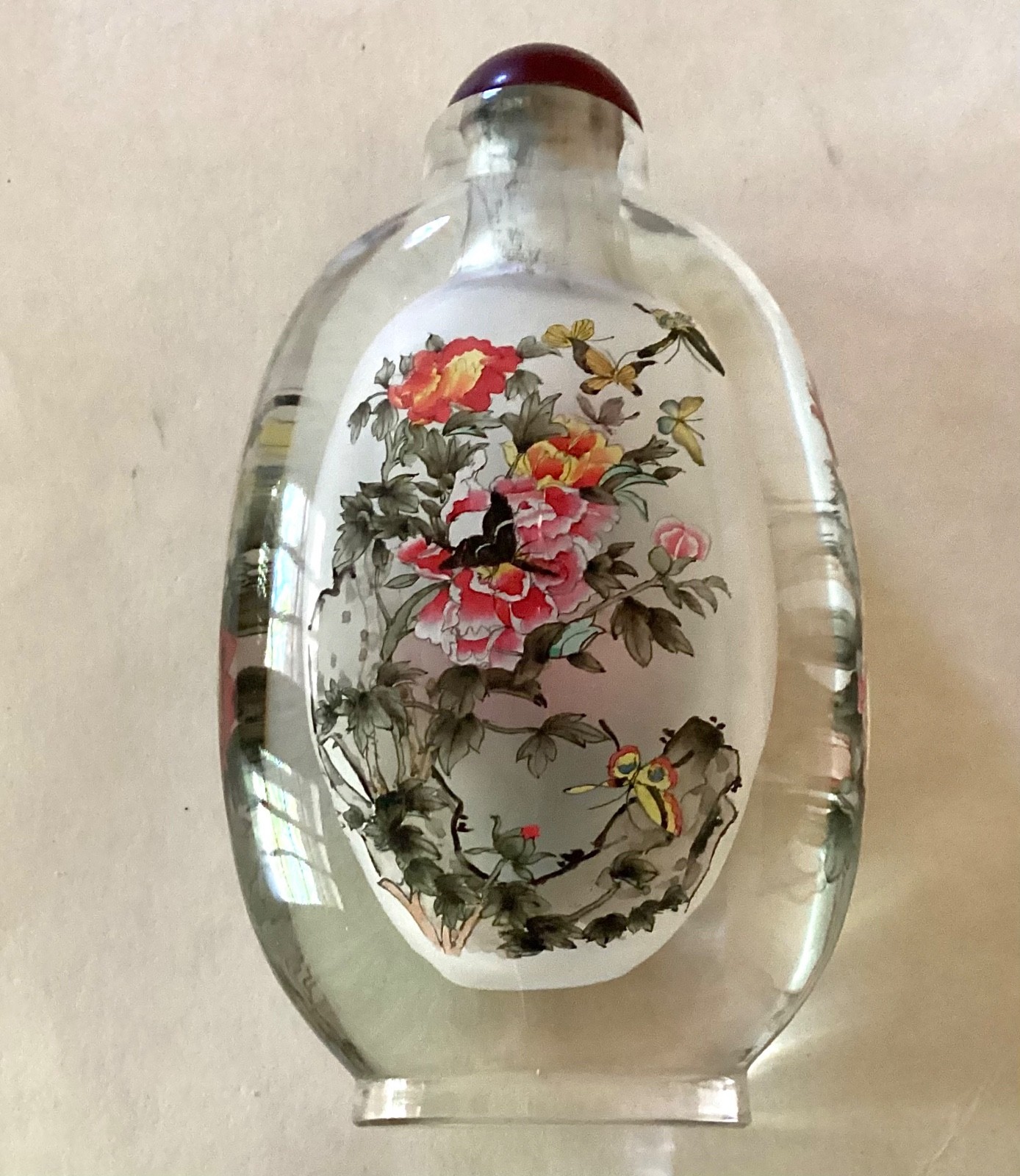 ~Large Inside Reverse Painted Snuff bottle – Floral Butterfly Design – SALE